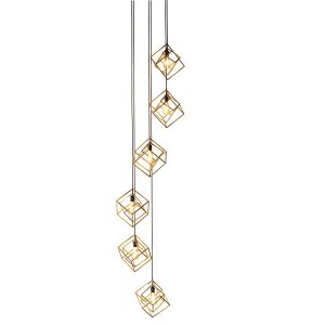 candil cubico 6 luces oro