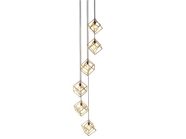 candil cubico 6 luces oro