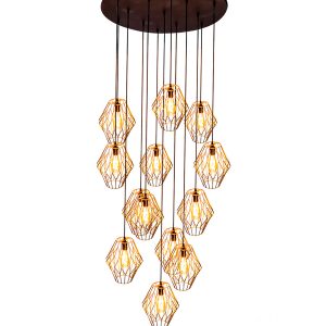 candil industrial diamante 13 luces oro f bco