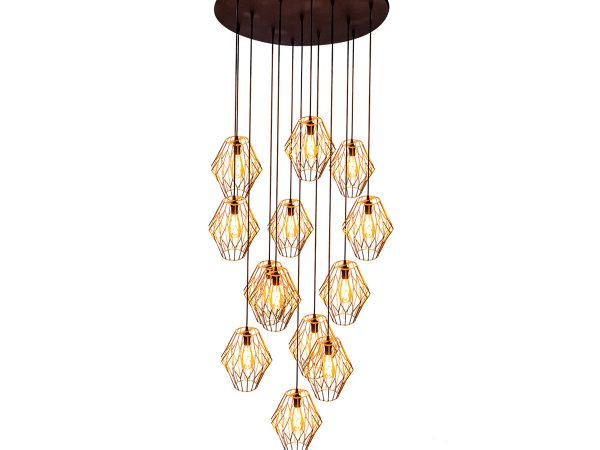 candil industrial diamante 13 luces oro f bco