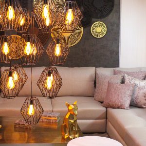 candil industrial diamante 17 luces negro ambiente mubleria dkassa