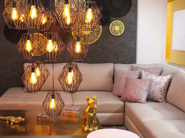 candil industrial diamante 17 luces negro ambiente mubleria dkassa