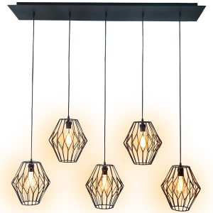 candil industrial diamante 5luces negro f bco2 mubleria dkassa