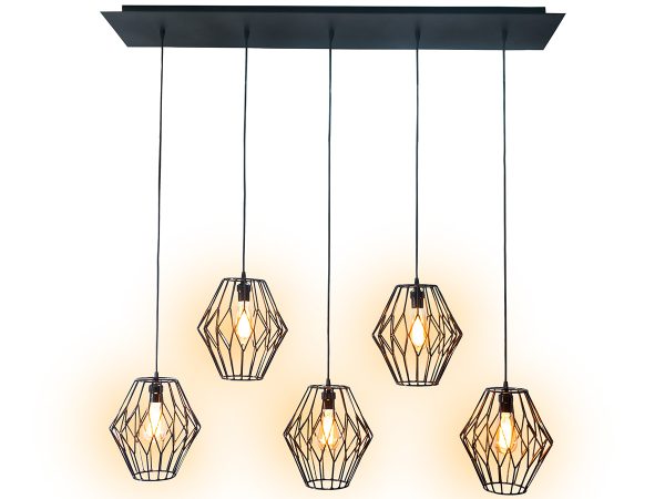 candil industrial diamante 5luces negro f bco2 mubleria dkassa