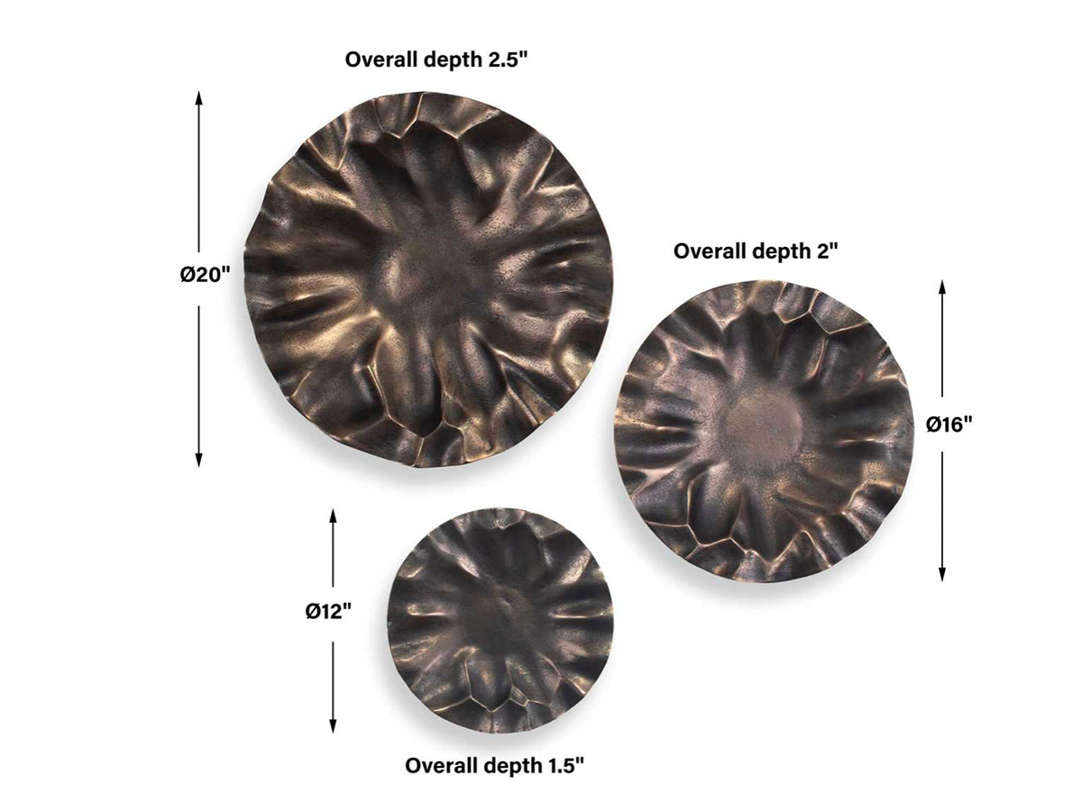 UTT103 PEONIA OUTDOOR WALL DECOR BRONZE SET 3 medidas